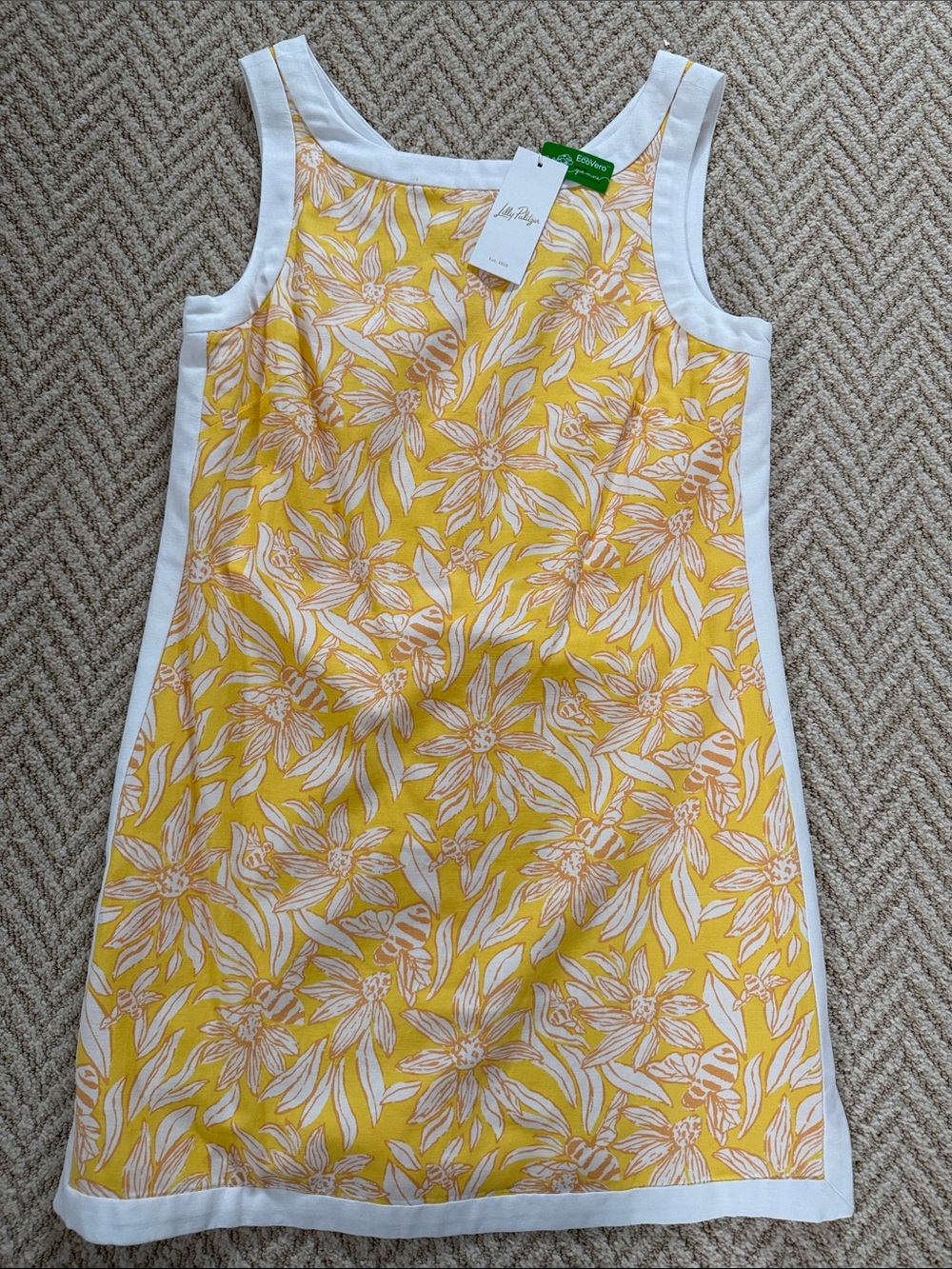 Lilly Pulitzer Yellow Floral Shift Romper with White Trim